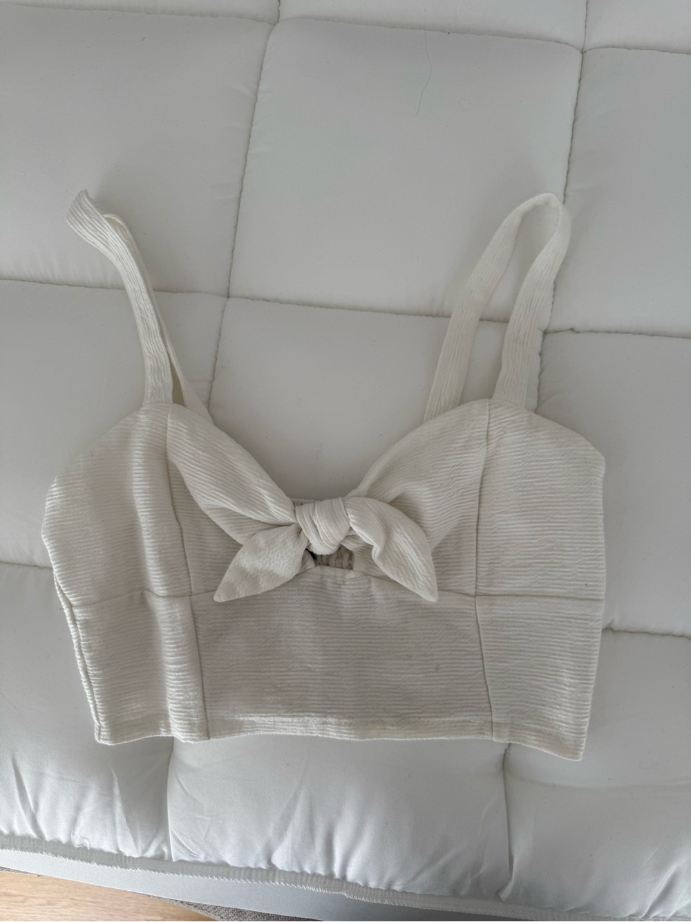 Forever 21 Cream Knot-Front Crop Top